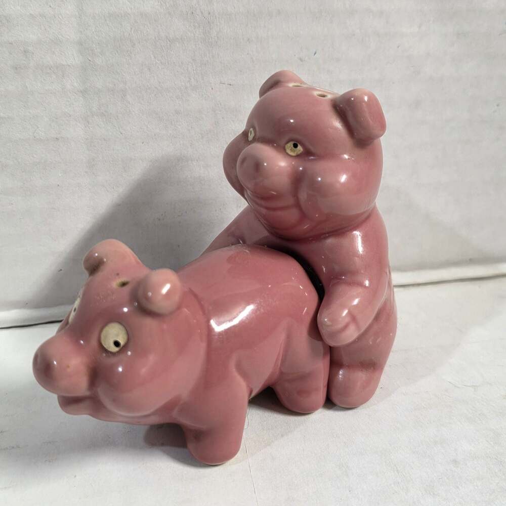 Naughty Pigs Salt and Pepper Shaker Set Pink Ceramic Novelty